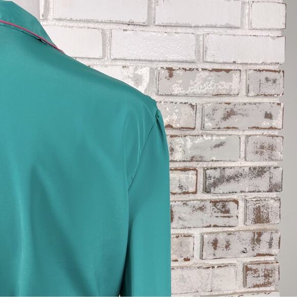 Vintage 70s Jenni Green and Pink Tie Belt Button Down Midi Shirt Dress L - Picture 9 of 11